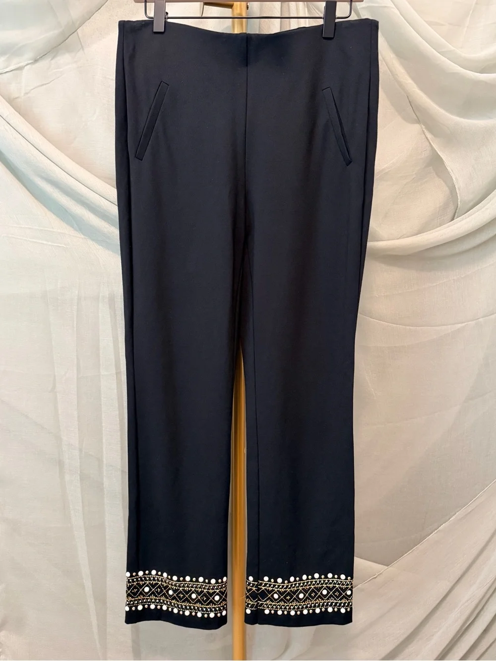 Chico's Fabulously Slimming Black Cropped Embellished-Hem Pants - Picture 2 of 6
